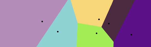 Points at random locations generating a colourful Voronoi diagram